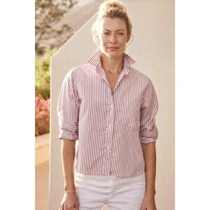 Frank & Eileen Silvio Striped Button Up Shirt Red White Cotton Womens XS Preppy